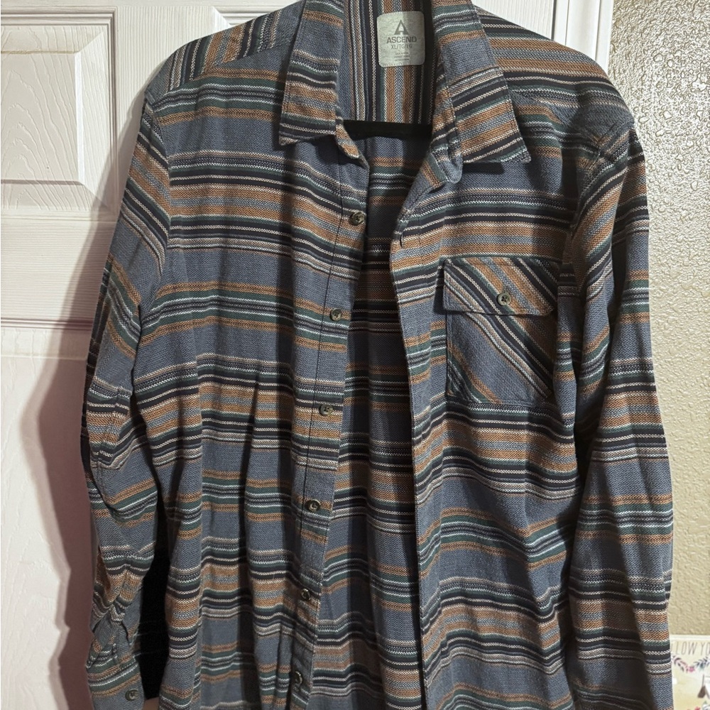 Ascend Men's Striped Casual Button Down Shirt - Blue, Brown, Gray